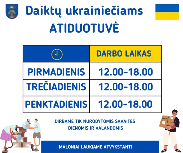 Ukraina. Daiktų ukrainiečiams atiduotuvė. Darbo laikas