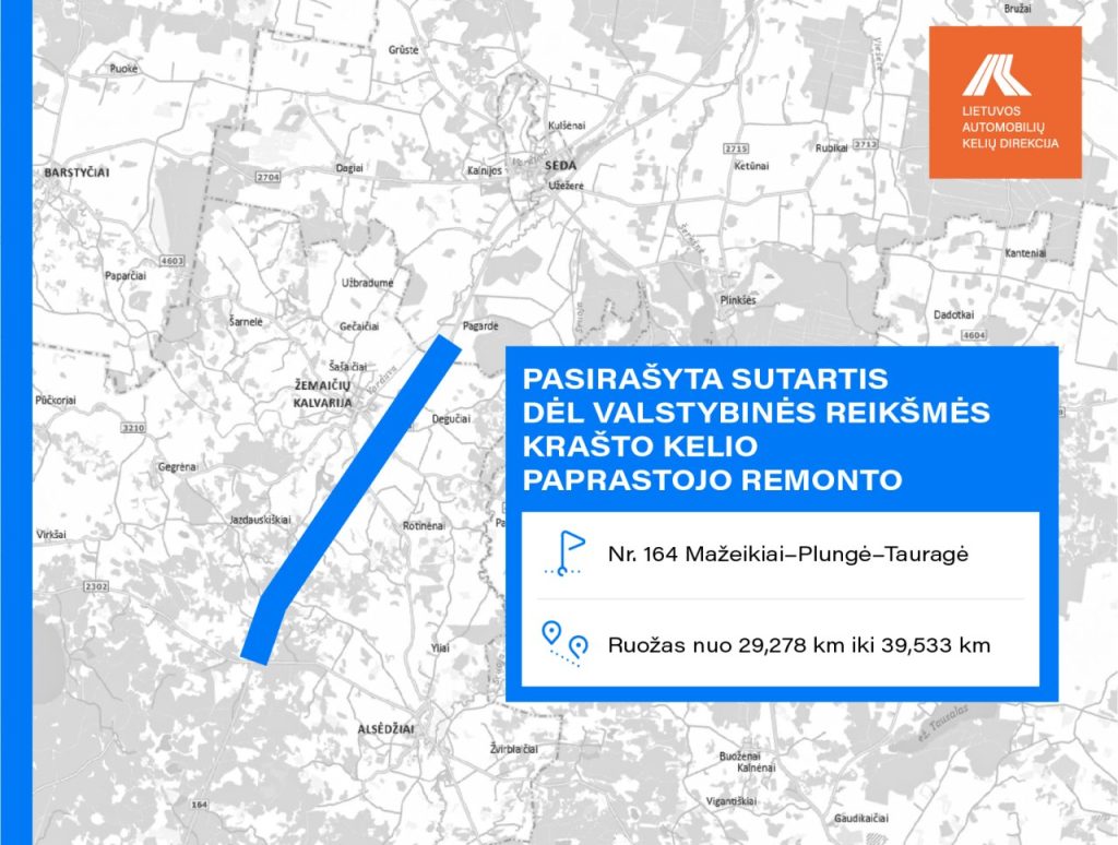 Paprastasis remontas Krašto kelio Nr. 164 Mažeikiai–Plungė–Tauragė ruože nuo 29,278 iki 39,533 km