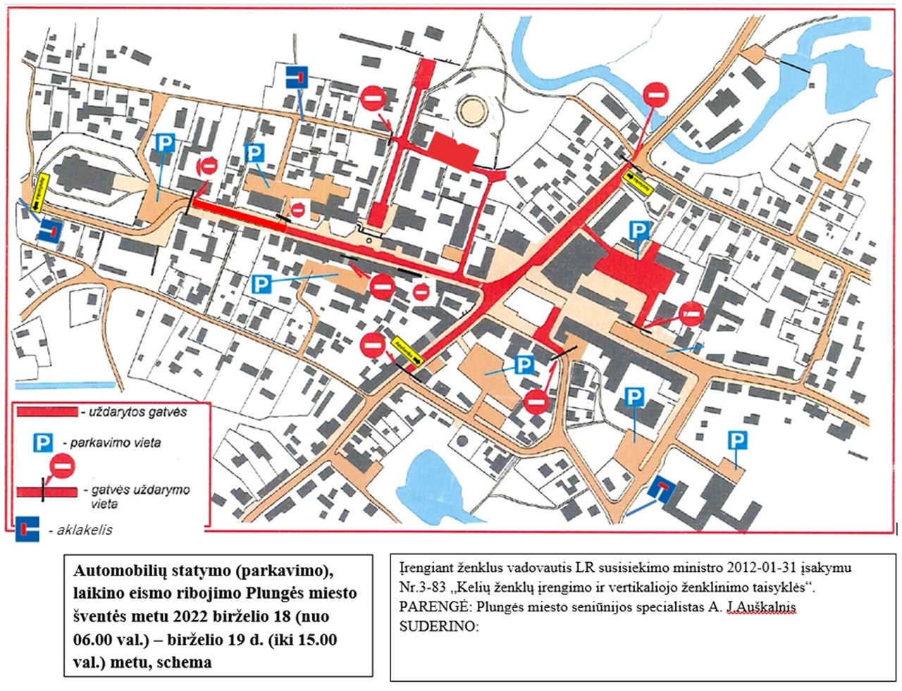 Plungės miesto šventė. 2022-06-17/19 Eismo ribojimai