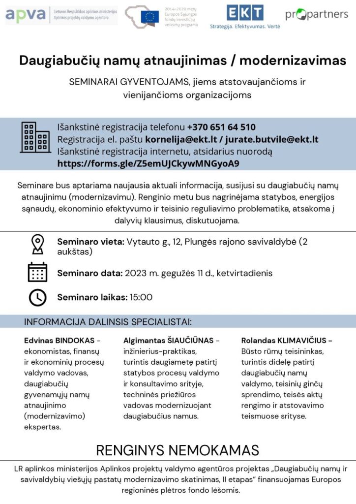 Daugiabučių namų atnaujinimas / modernizavimas, seminaras 2023-05-11